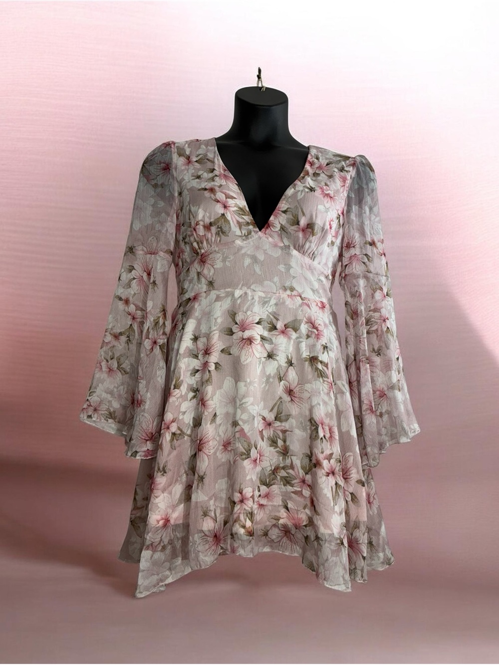 Feminine Fairycore Pink Floral Mini Dress